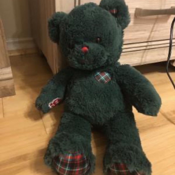 RETIRED BUILD A BEAR - GREEN BEAR WITH PLAID HEART, PAW PADS - Picture 1 of 6
